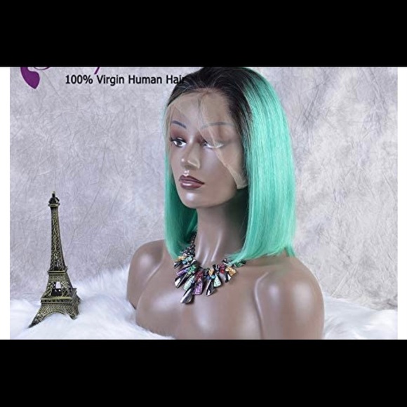 HEAT RESISTANT GREEN BOB WIG - Picture 1 of 7